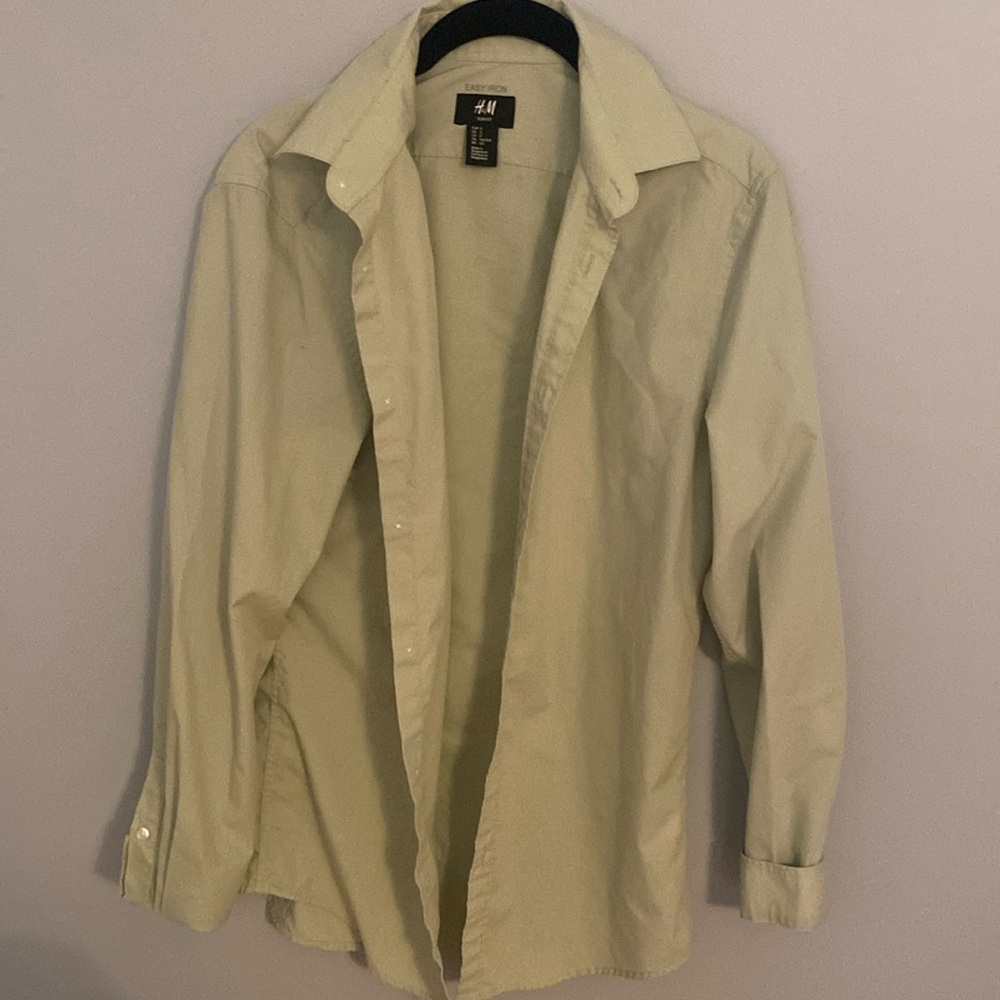 H&M green button up , size S